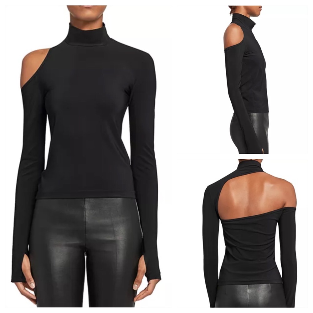 Women’s Black Cutout Long-Sleeve Top - Sleek Asymmetric Back - Picture 4 of 4
